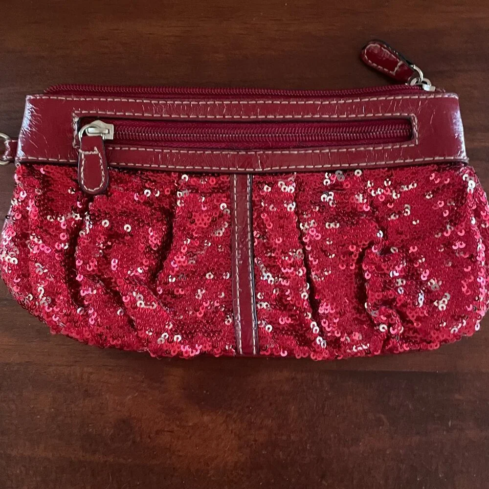 Red Sequin Wristlet Clutch Purse